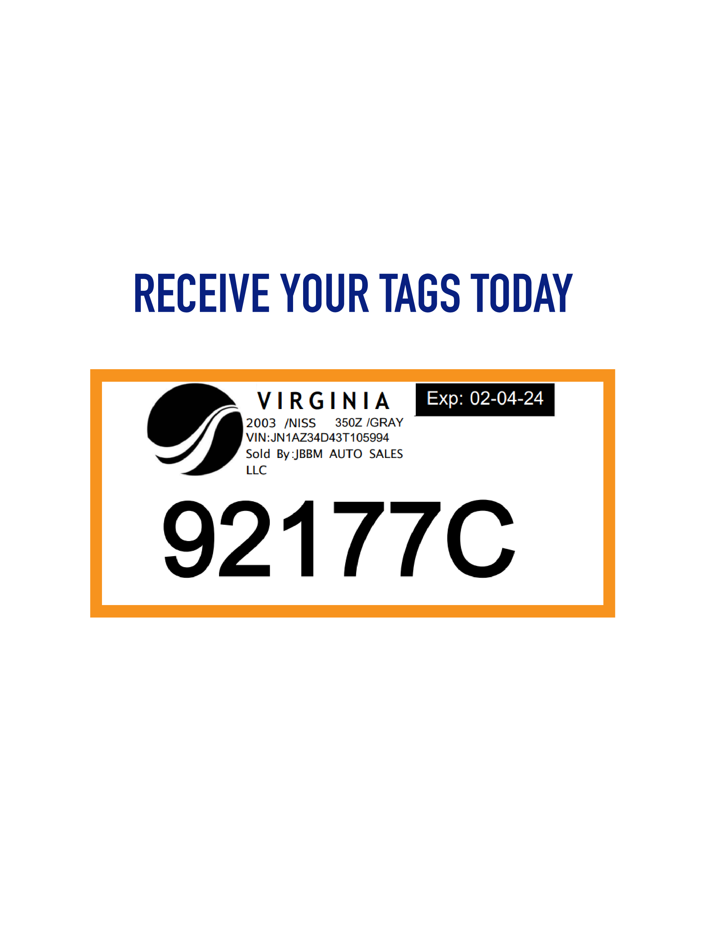 CAR TEMPORARY TAGS WITH INSURANCE